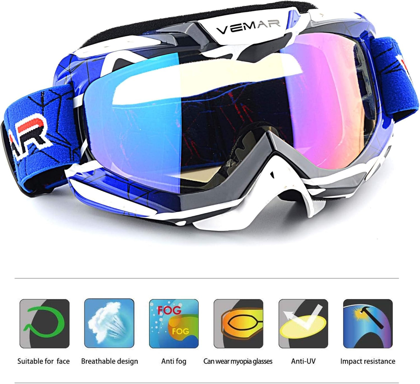 Ubelly Blue Polarized Motorcycle Goggles for Dirt Bike Racing Eyewear NEW