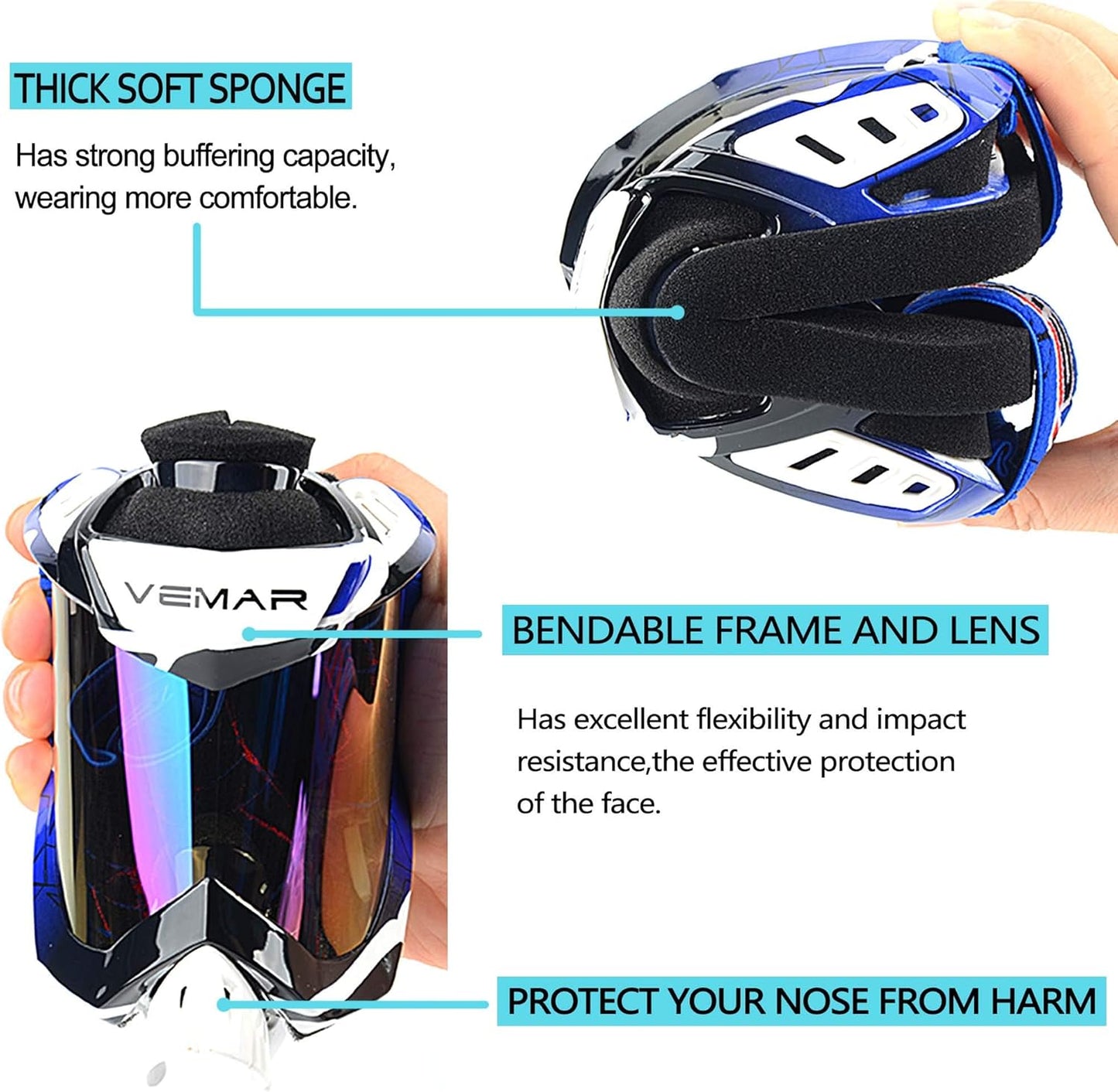 Ubelly Blue Polarized Motorcycle Goggles for Dirt Bike Racing Eyewear NEW