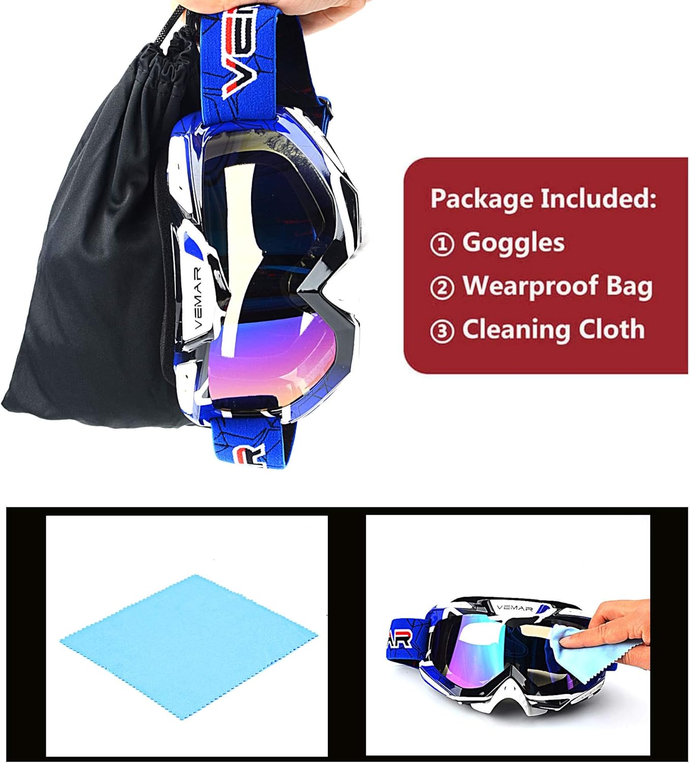 Ubelly Blue Polarized Motorcycle Goggles for Dirt Bike Racing Eyewear NEW