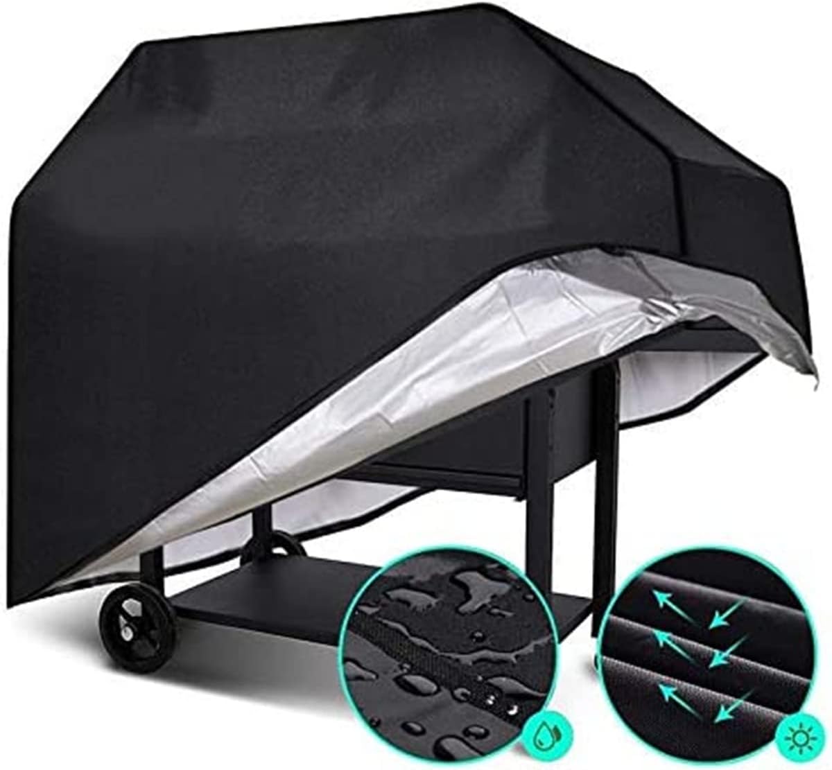 Outdoor Waterproof Black Barbecue Grill Cover, 58 Inch With Storage Bag NEW