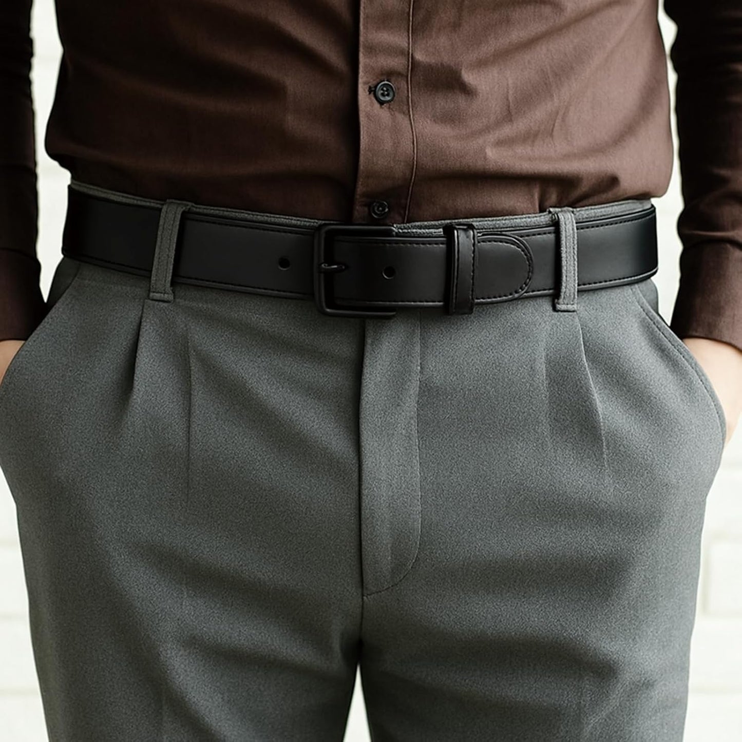Byssie Casual Belts Leather Belt Adjustable Needle Buckle Classic Work BROWN NEW