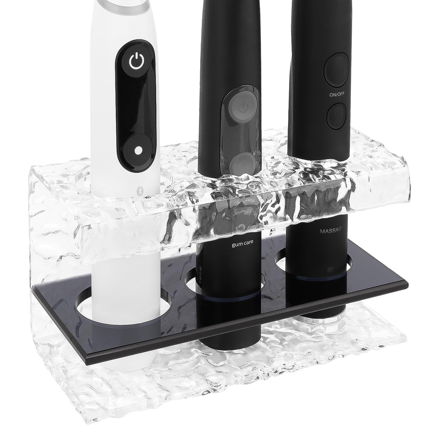 Linkidea Acrylic 3-Slot Toothbrush Holder for Bathroom Shower Storage Black NEW