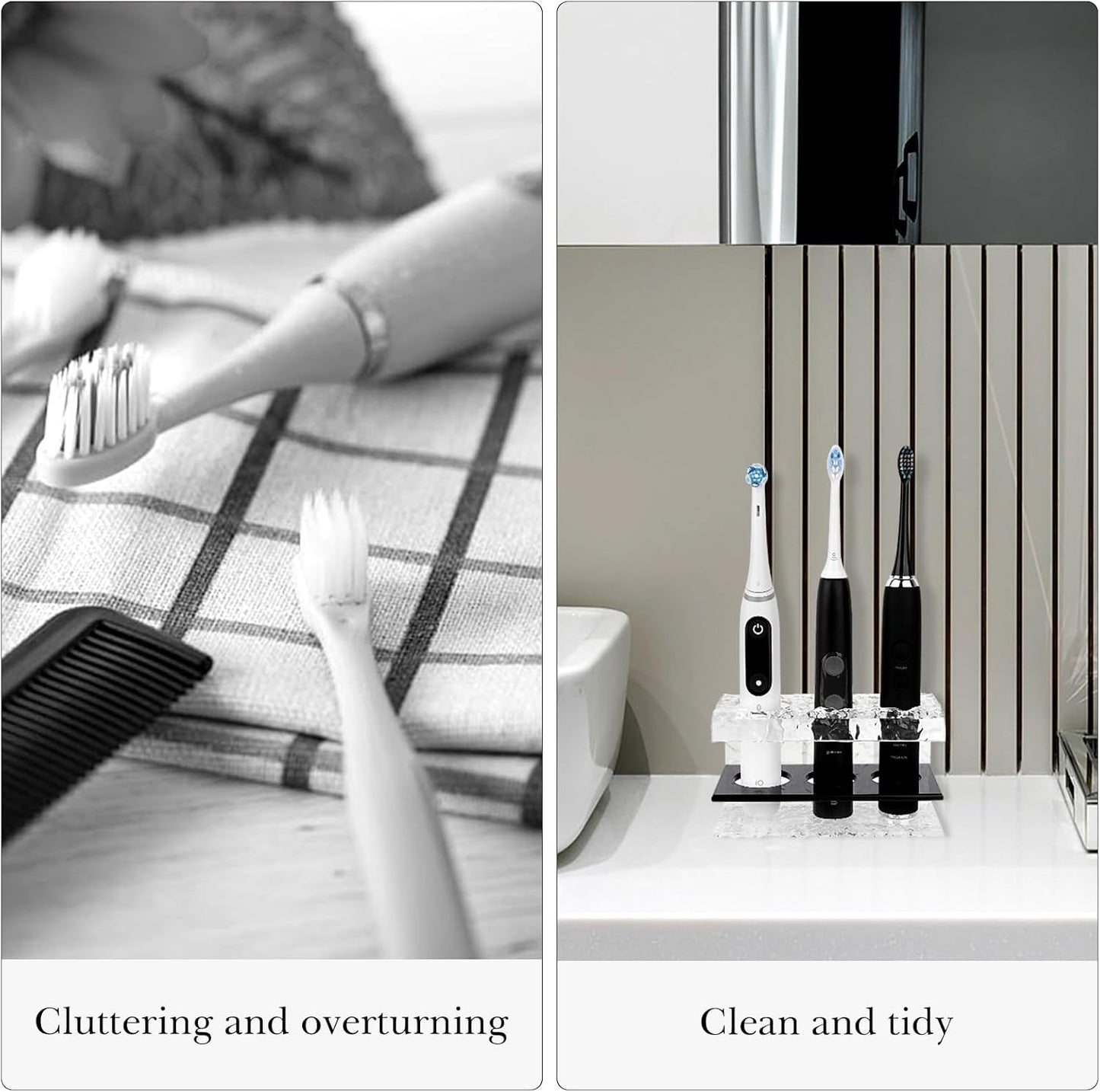 Linkidea Acrylic 3-Slot Toothbrush Holder for Bathroom Shower Storage Black NEW