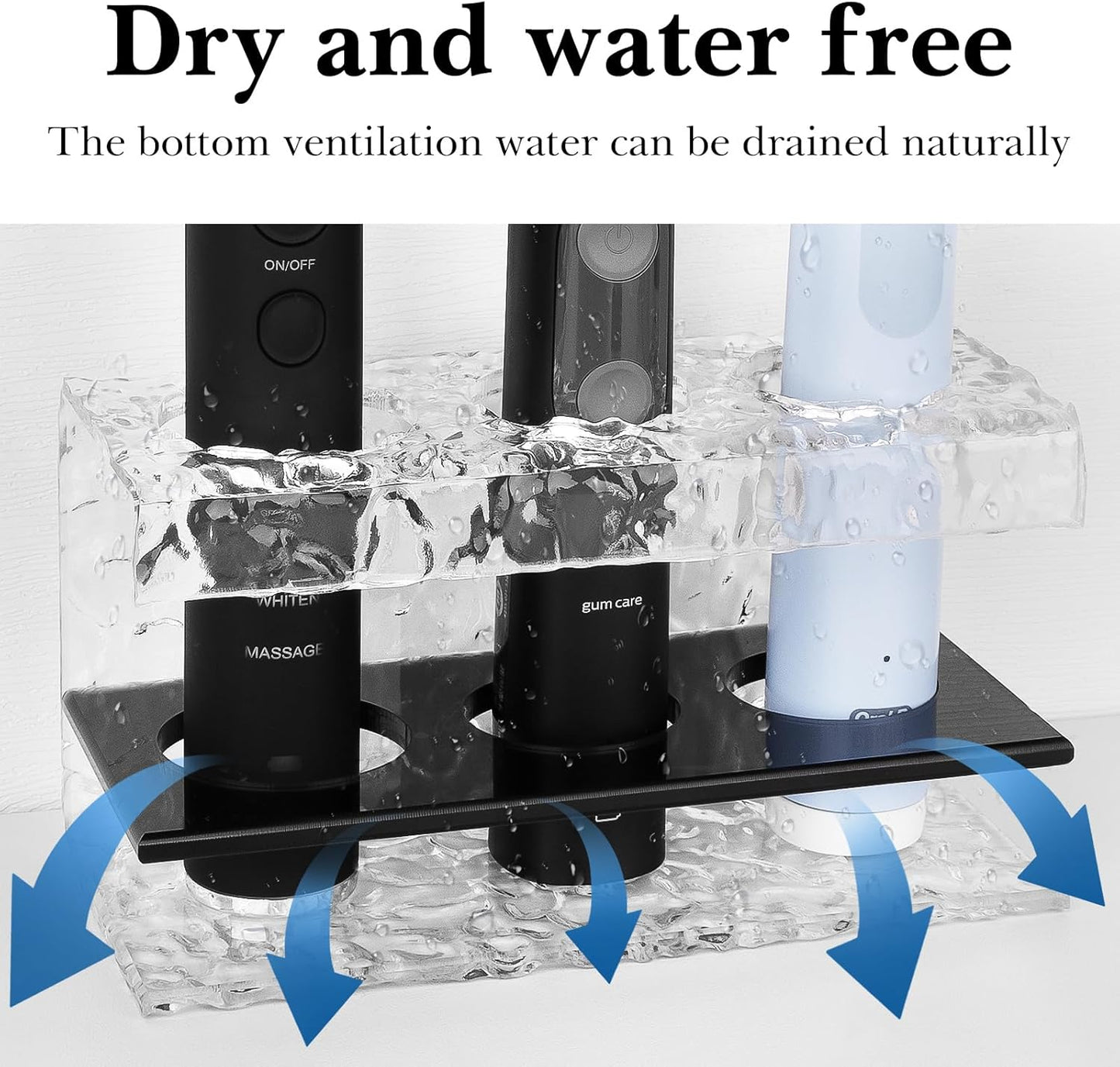 Linkidea Acrylic 3-Slot Toothbrush Holder for Bathroom Shower Storage Black NEW