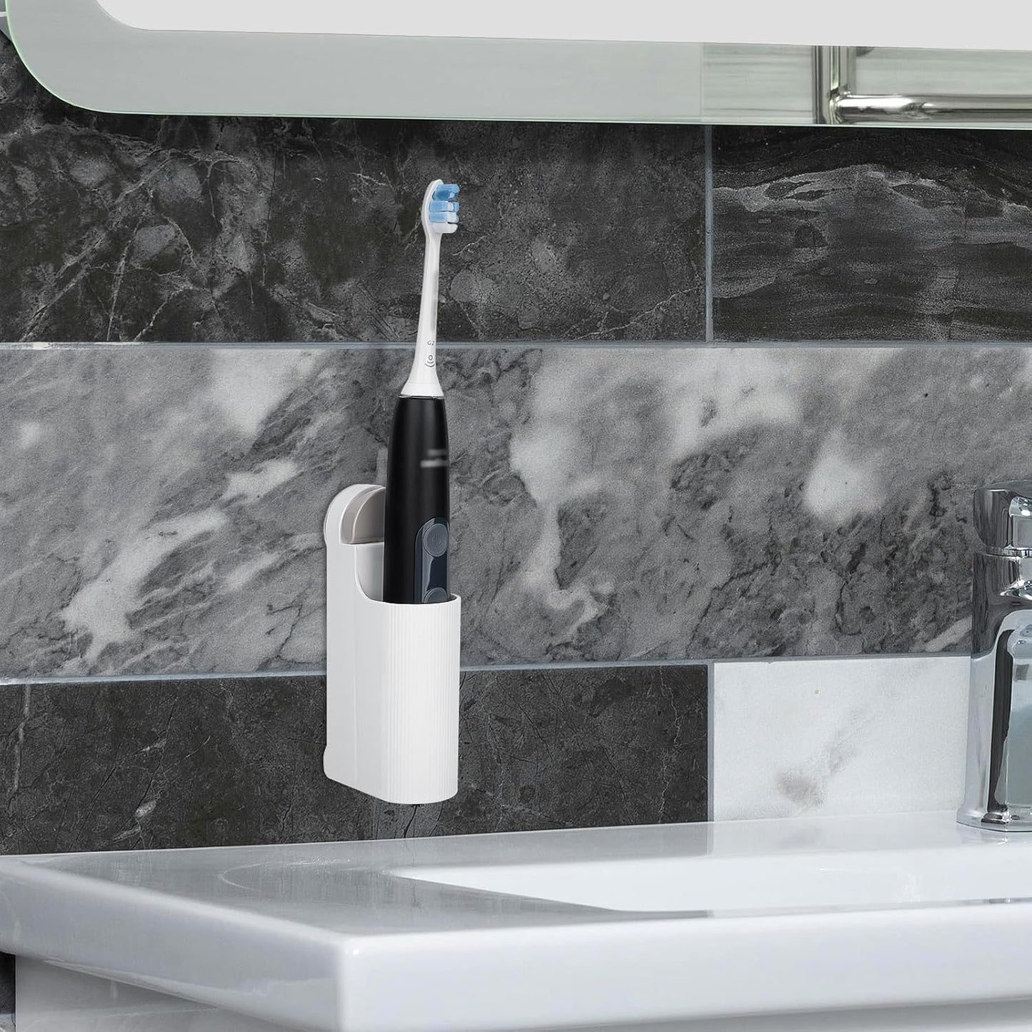 Linkidea White Adhesive Electric Toothbrush Holder Battery Powered Rack NEW