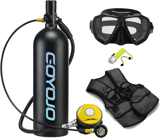 GOYOJO 2L Mini Diving Tank Pump Set with Flash Black - Portable Scuba Gear NEW