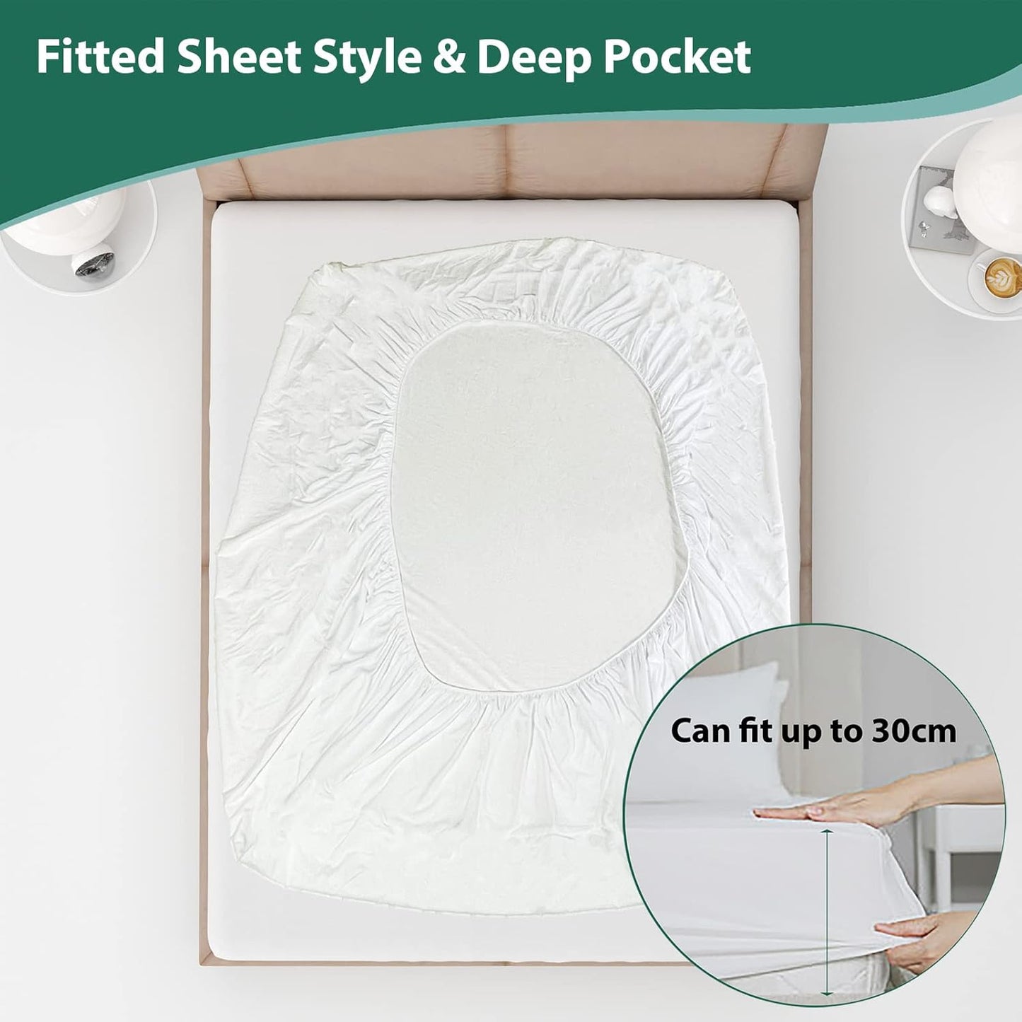 SpireHues Cooling Bamboo Mattress Protector Waterproof Noiseless Fitted KING NEW