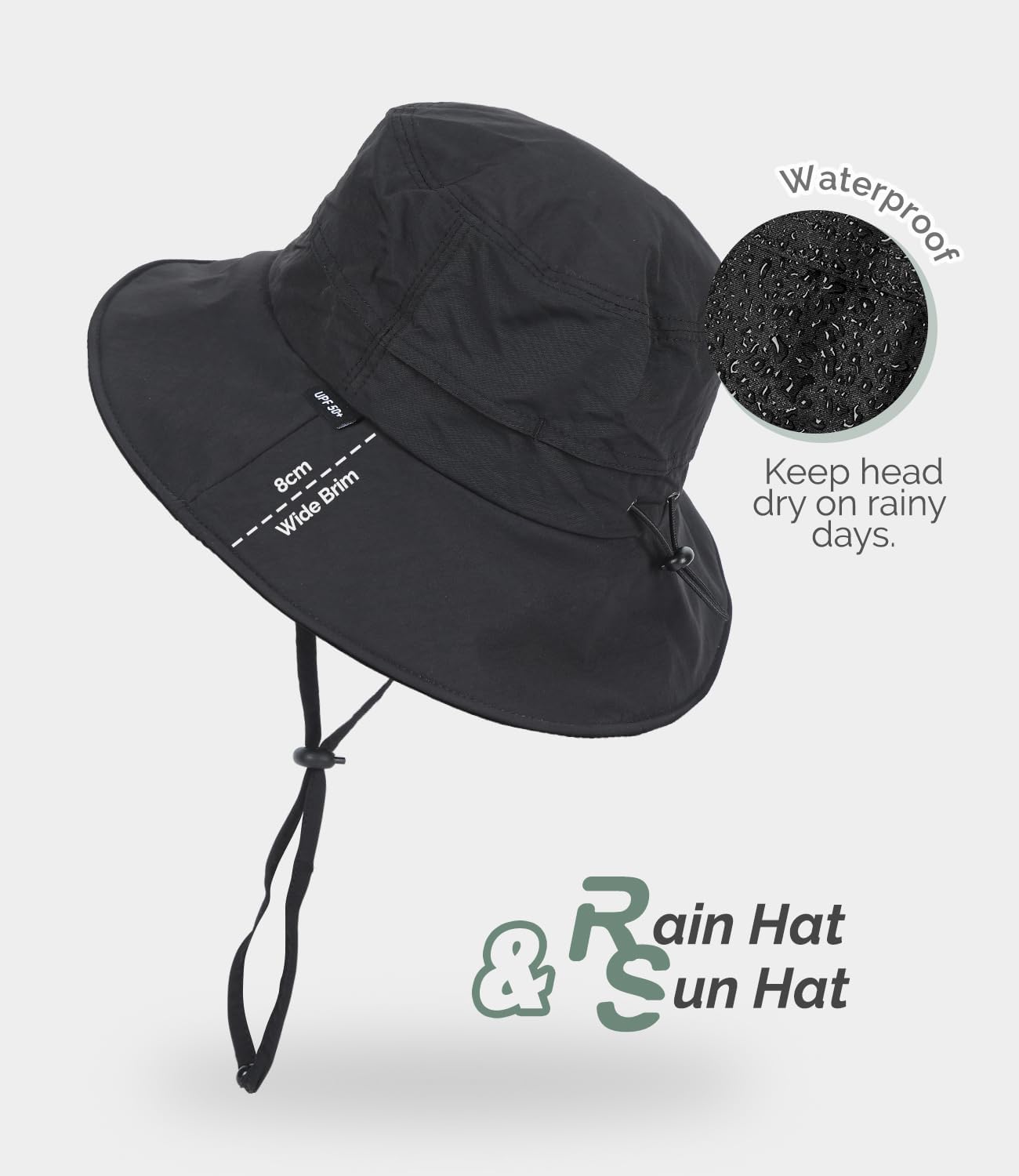 Creekstone Waterproof Bucket Hat UPF50+ Packable Sun Protection Black OSFM NEW