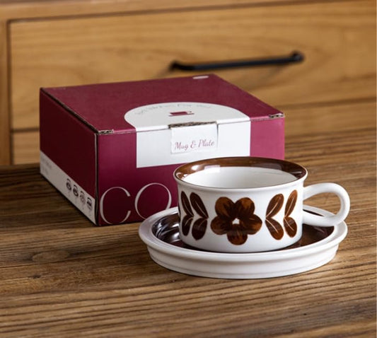 Givvate Ceramic Coffee Cup & Saucer Wide Cappuccino Mug for Hot Drinks Brown NEW