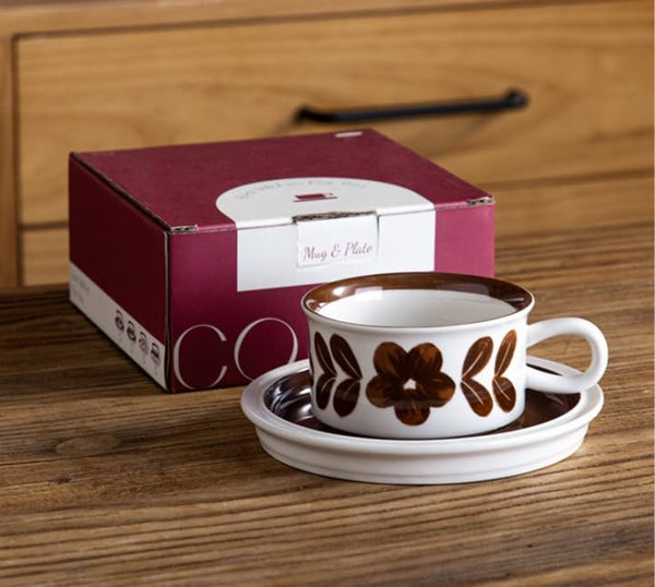 Givvate Ceramic Coffee Cup & Saucer Wide Cappuccino Mug for Hot Drinks Brown NEW