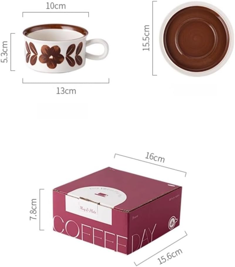 Givvate Ceramic Coffee Cup & Saucer Wide Cappuccino Mug for Hot Drinks Brown NEW