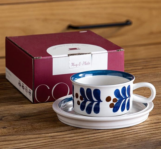 Givvate Small Blue Ceramic Coffee Cup and Saucer Tea Mug Cappuccino Set NEW