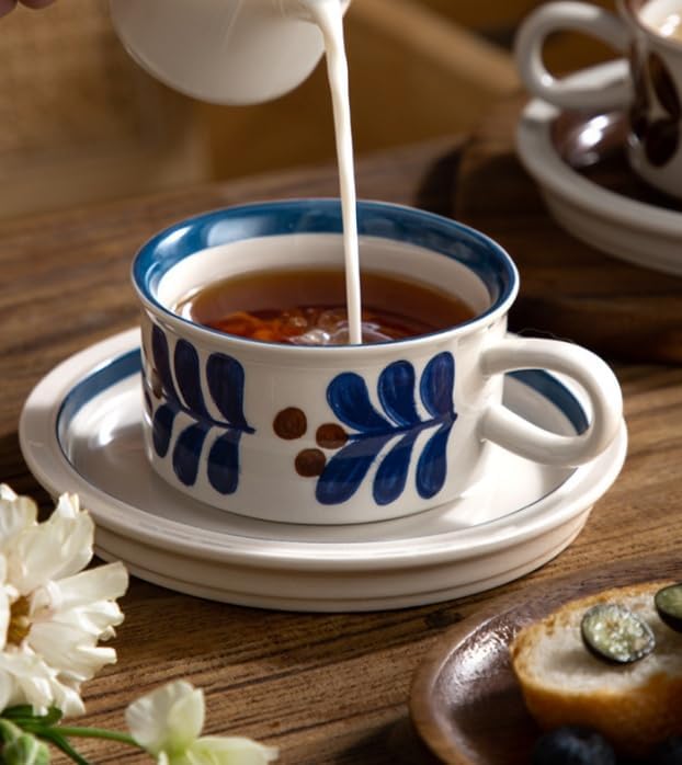 Givvate Small Blue Ceramic Coffee Cup and Saucer Tea Mug Cappuccino Set NEW