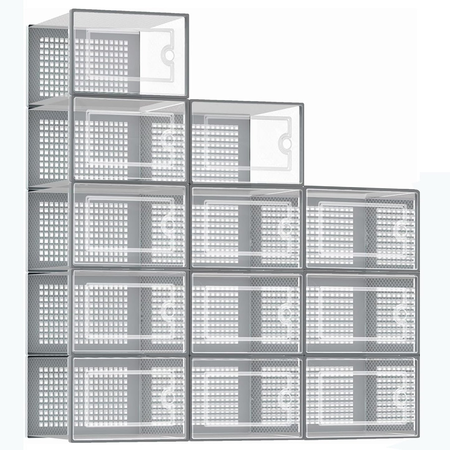 stusgo Clear Plastic Stackable Shoe Organizer Boxes 12-Pack Boot & Storage NEW