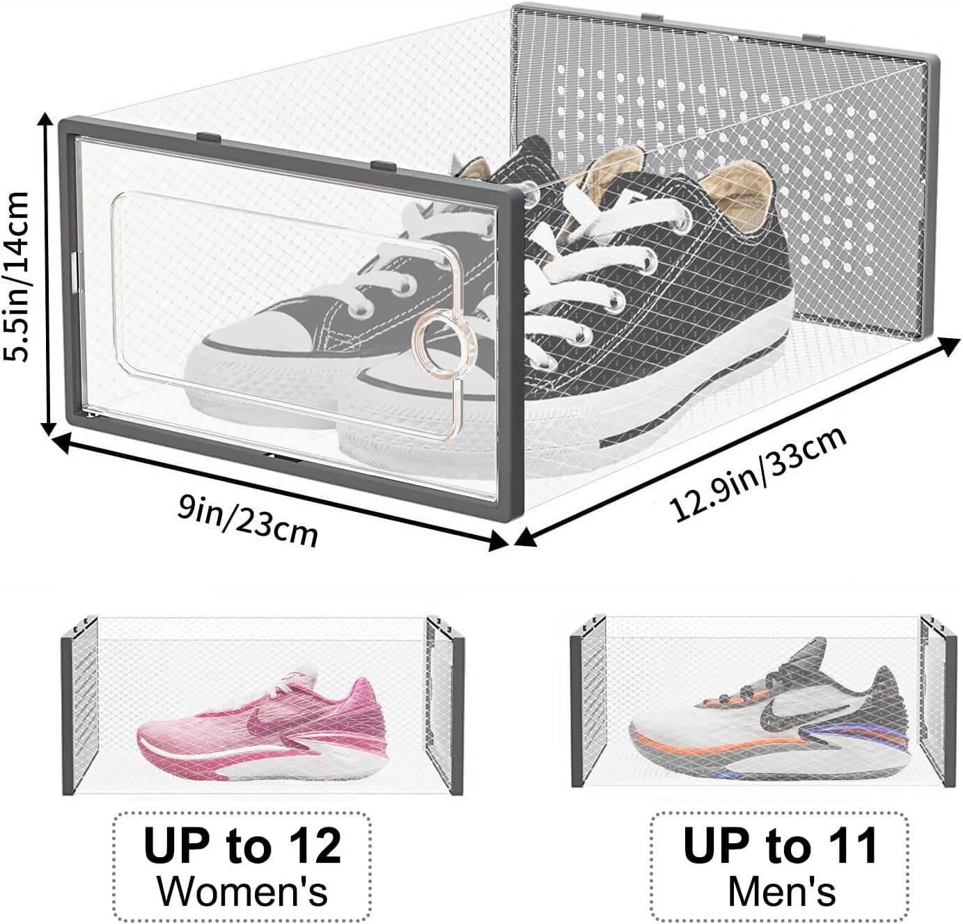 stusgo Clear Plastic Stackable Shoe Organizer Boxes 12-Pack Boot & Storage NEW