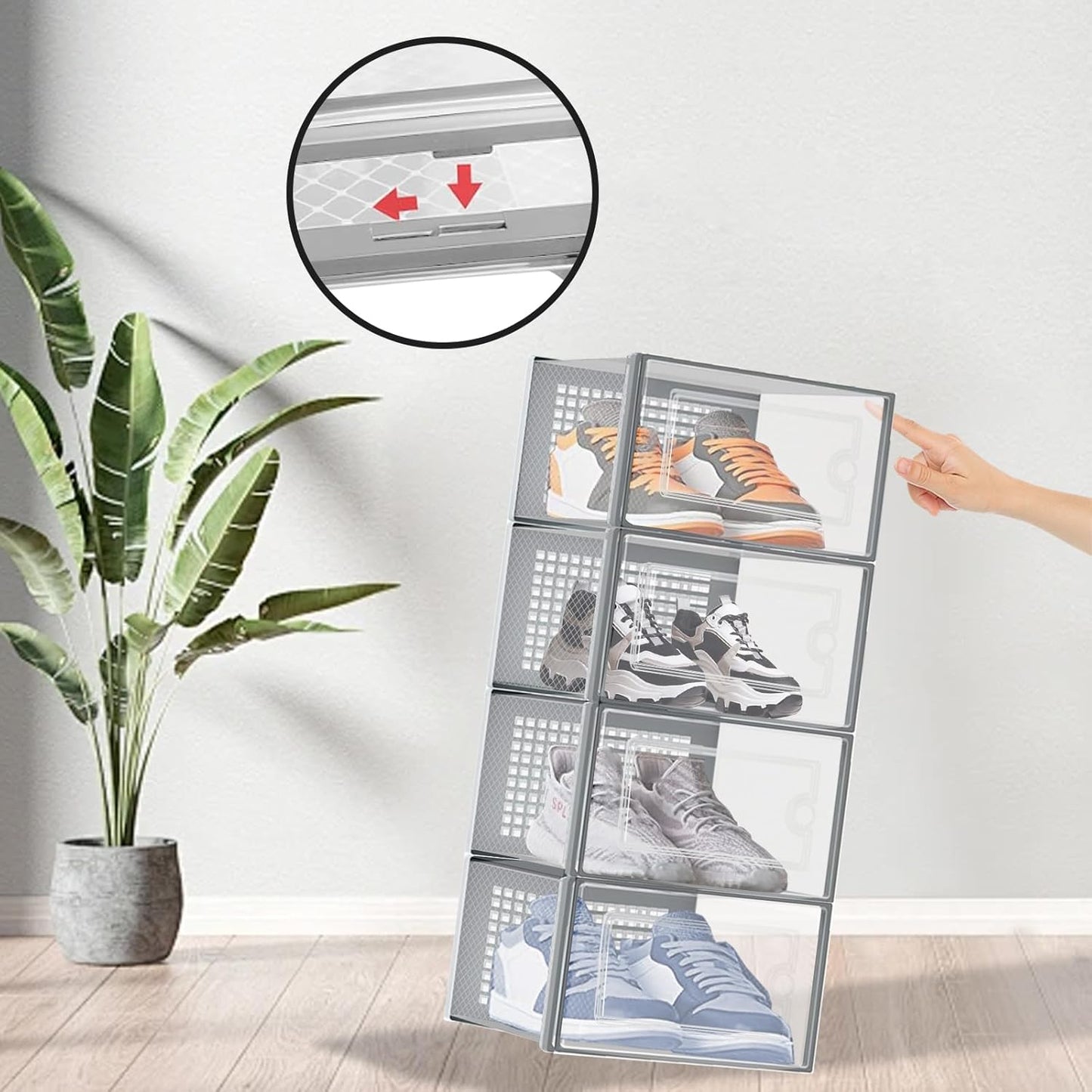 stusgo Clear Plastic Stackable Shoe Organizer Boxes 12-Pack Boot & Storage NEW