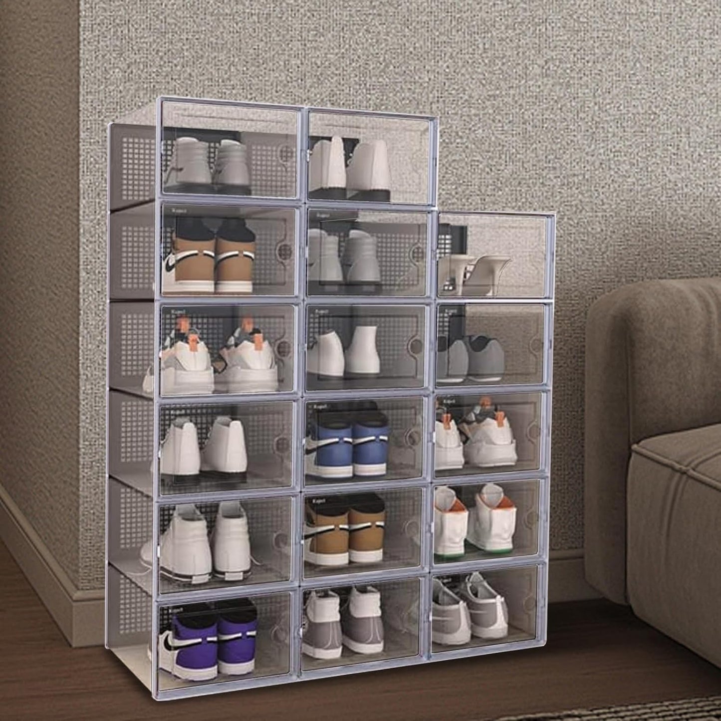 stusgo Clear Plastic Stackable Shoe Organizer Boxes 12-Pack Boot & Storage NEW
