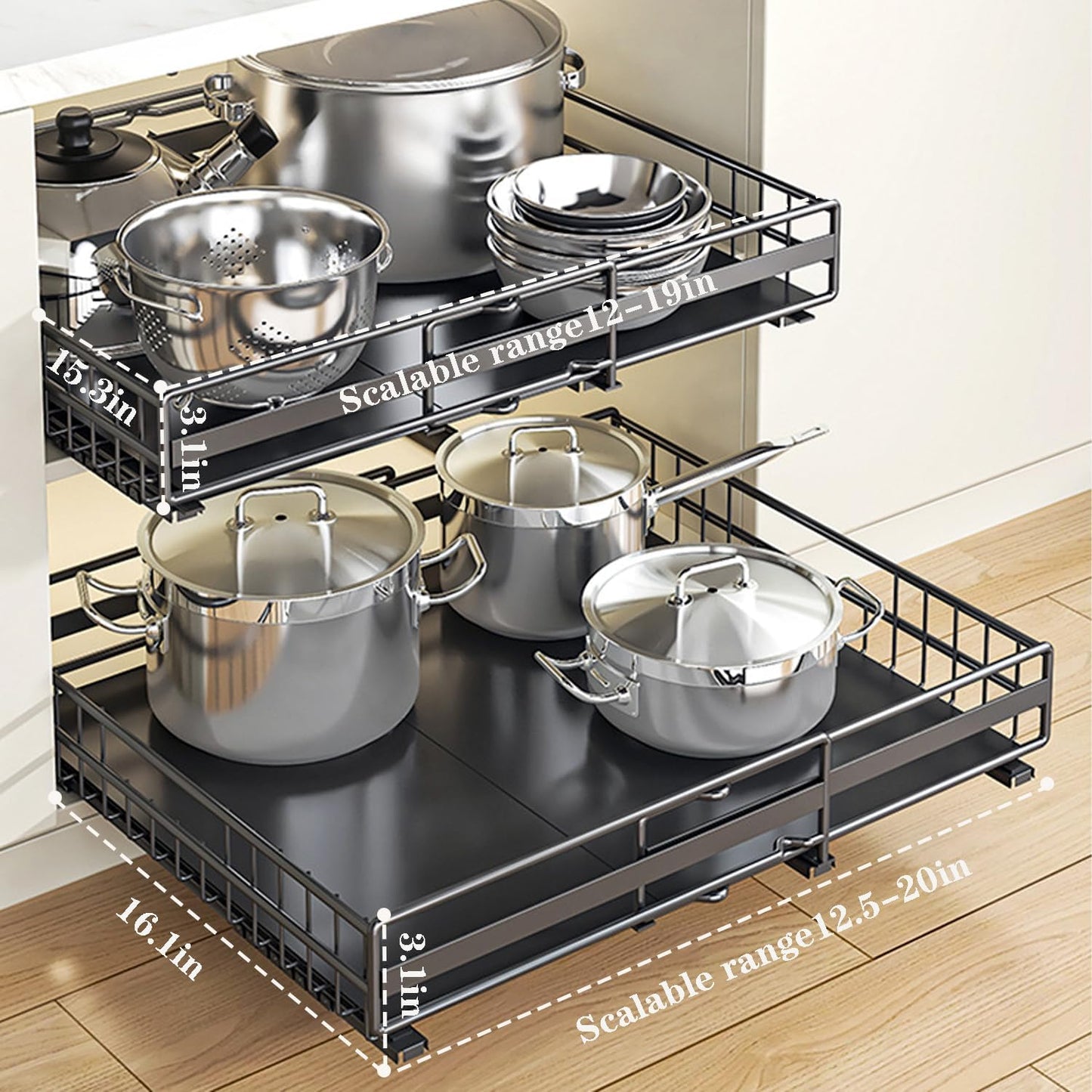 XINAHONG Expandable Pull Out Cabinet Organizer Drawers 2 Pack Kitchen NEW