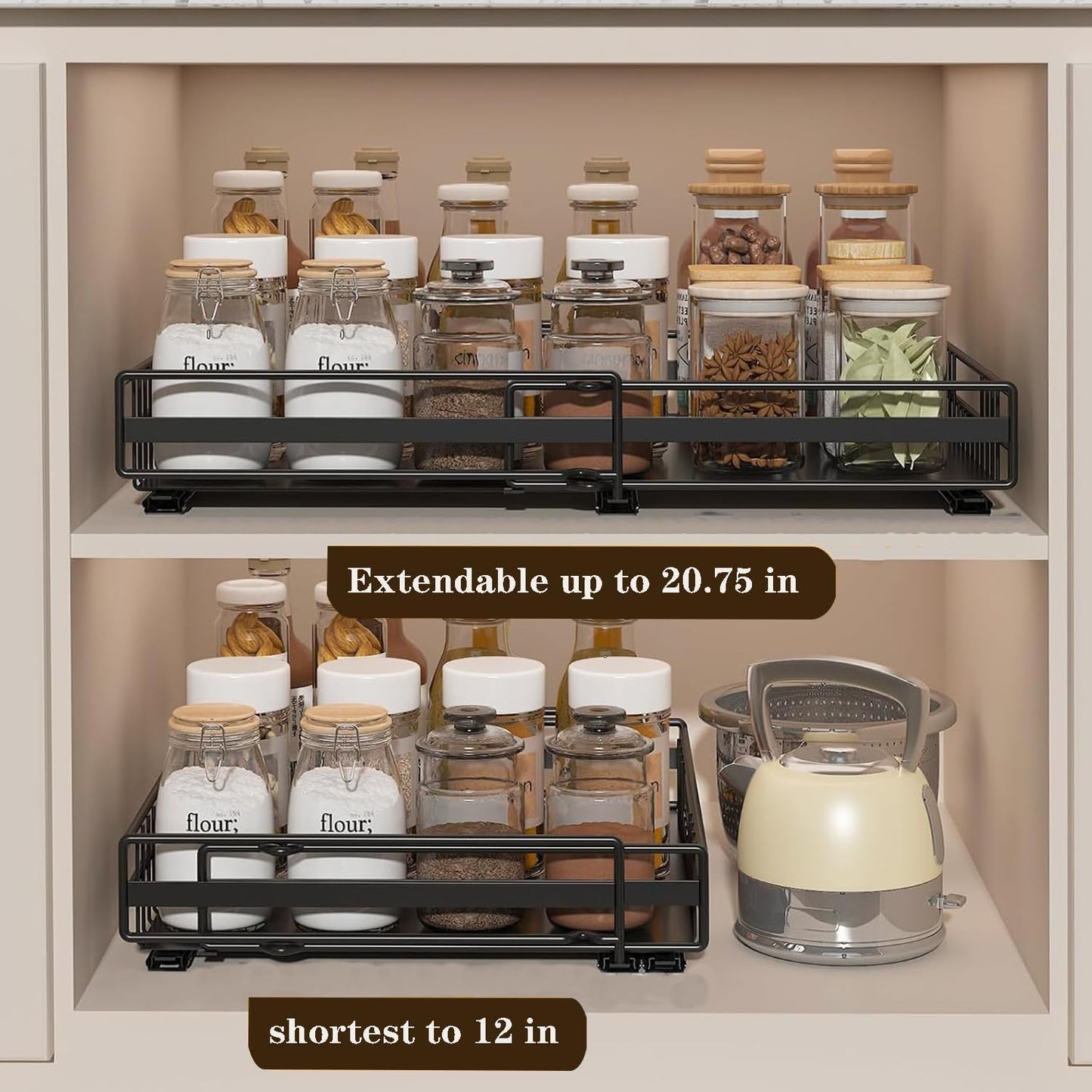XINAHONG Expandable Pull Out Cabinet Organizer Drawers 2 Pack Kitchen NEW