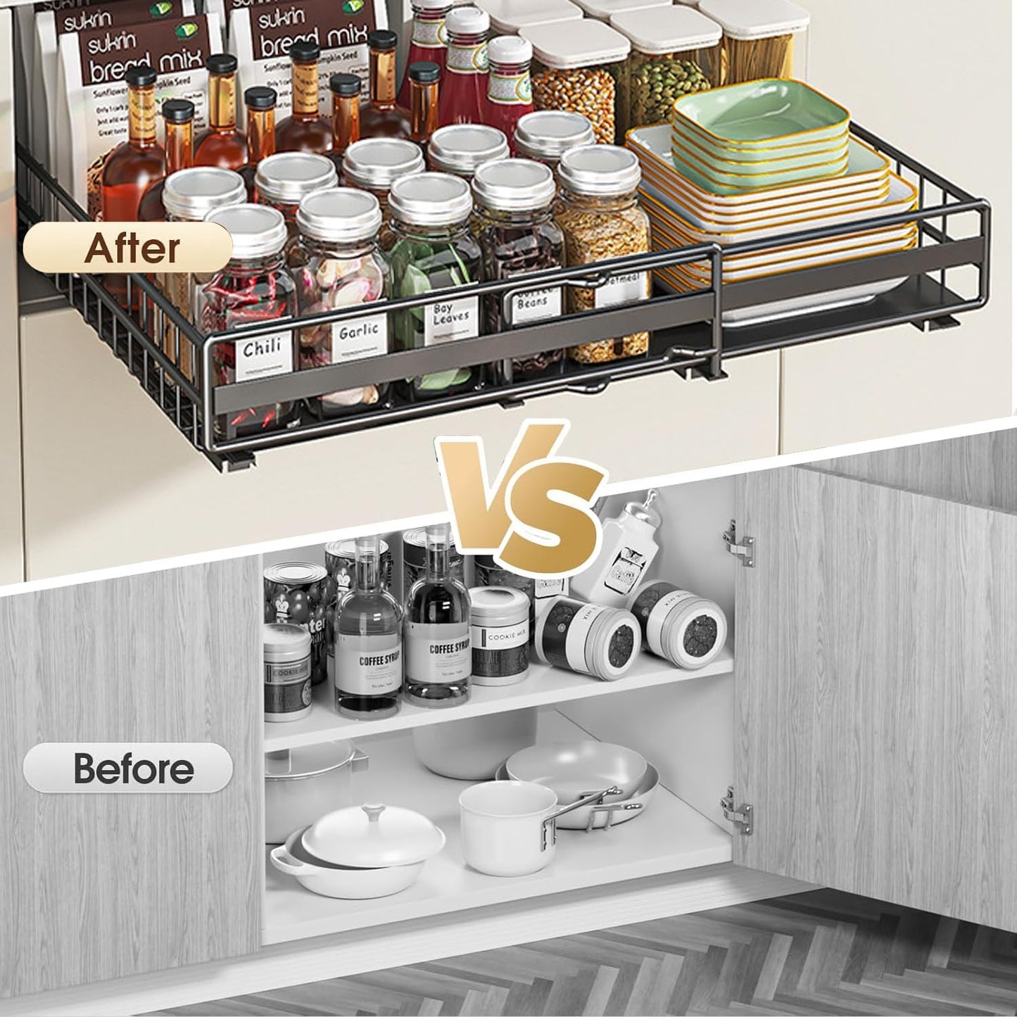 XINAHONG Expandable Pull Out Cabinet Organizer Drawers 2 Pack Kitchen NEW