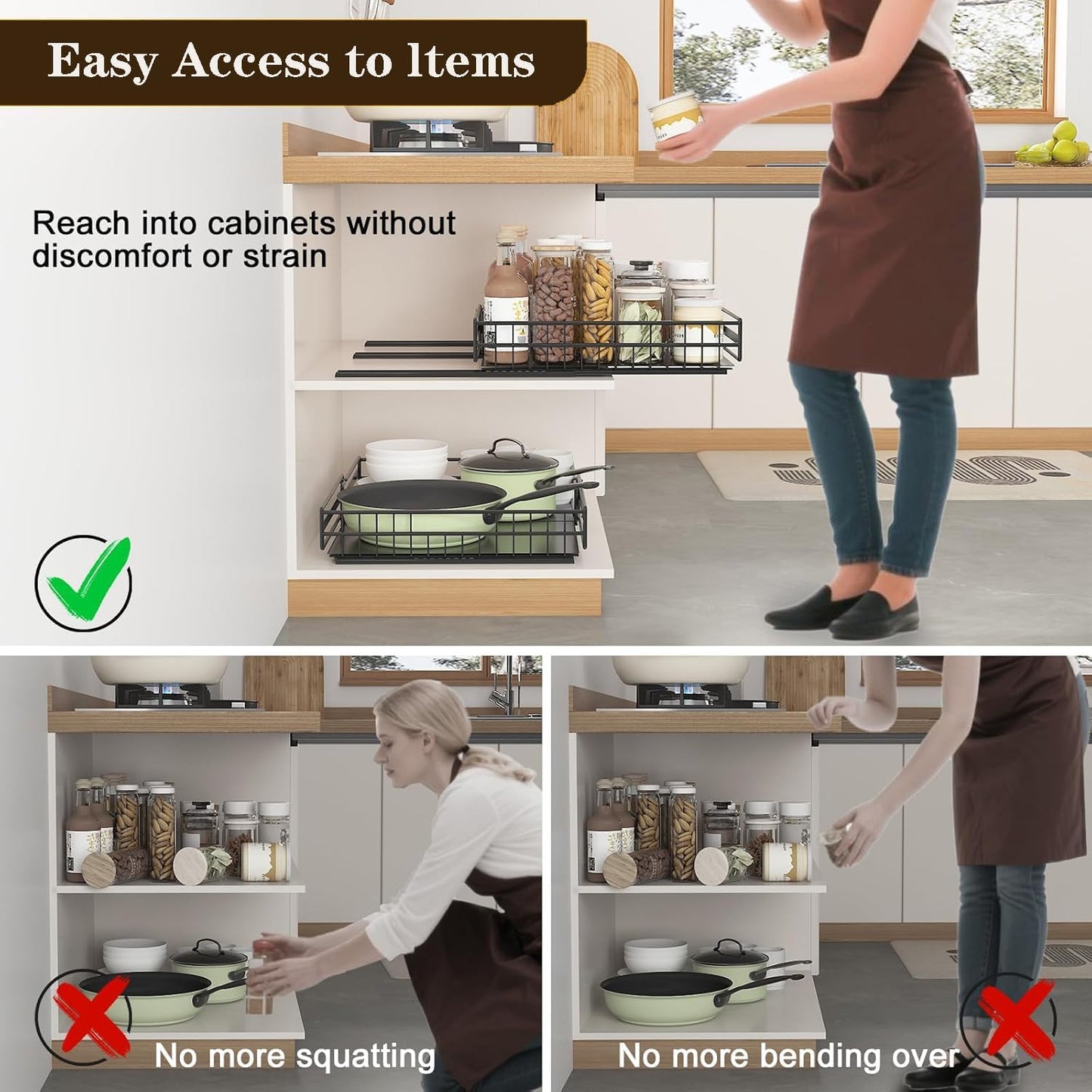 XINAHONG Expandable Pull Out Cabinet Organizer Drawers 2 Pack Kitchen NEW