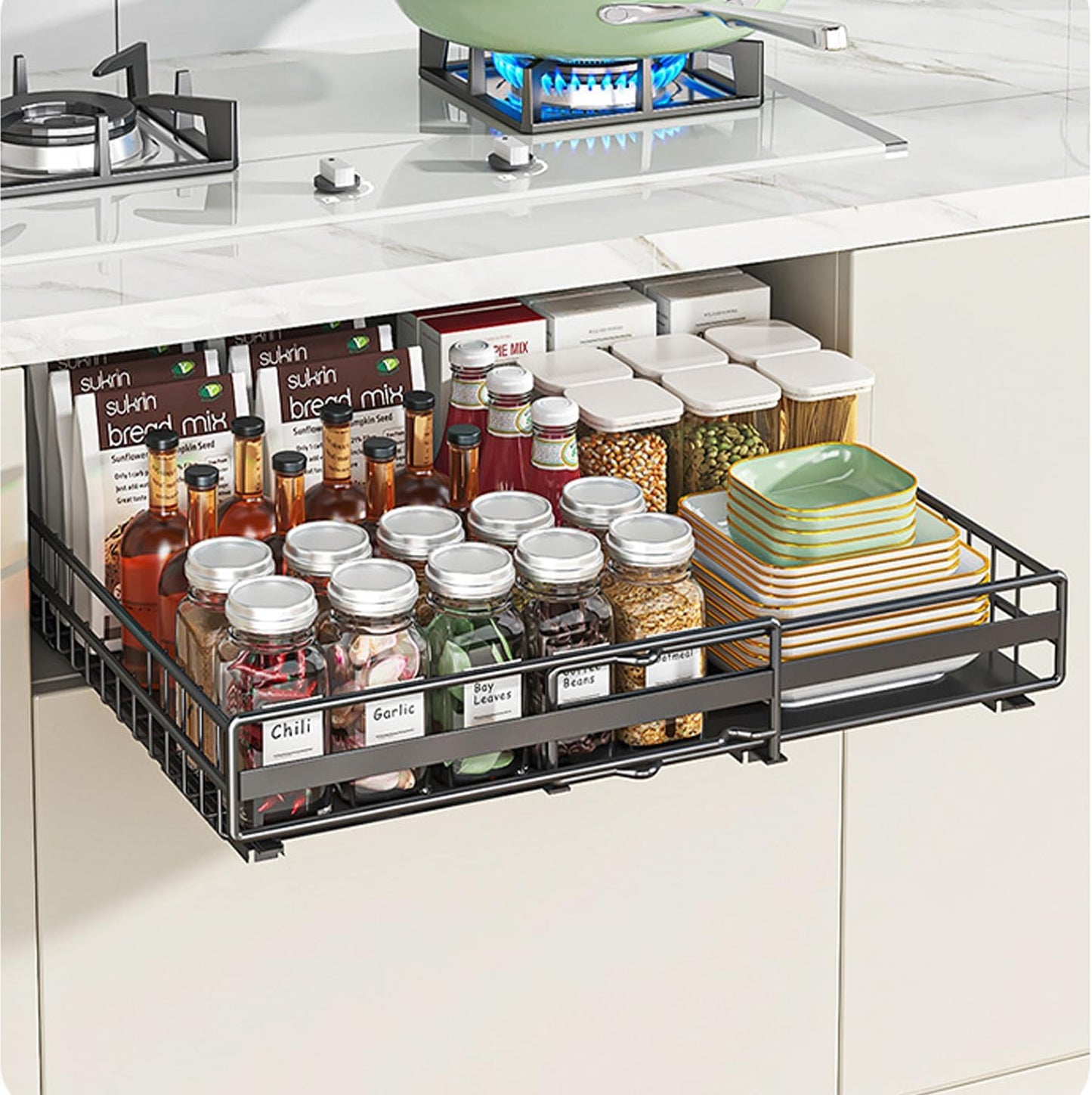 XINAHONG Expandable Pull Out Cabinet Organizer Drawers 2 Pack Kitchen NEW