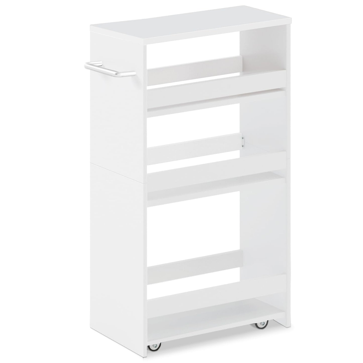 MARTY 4-Tier Slim Rolling Storage Cart, Engineered Wood, 7.9"W, All White NEW
