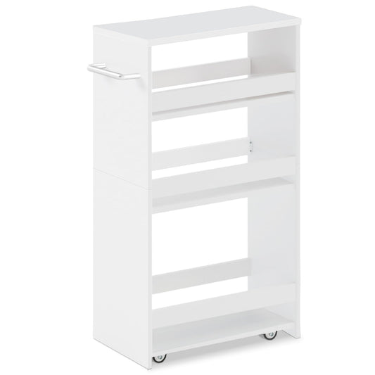 MARTY 4-Tier Slim Rolling Storage Cart, Engineered Wood, 7.9"W, All White NEW