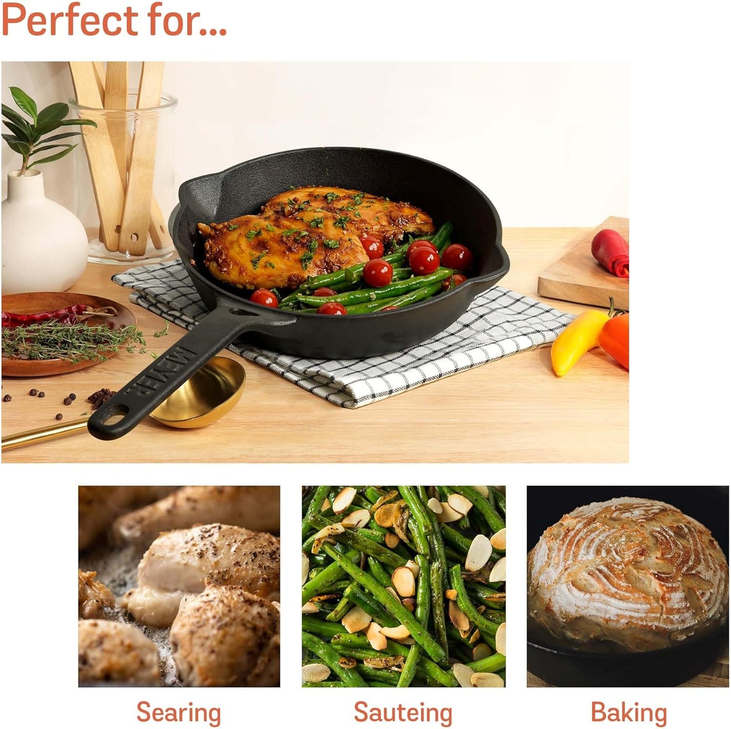 Meyer Pre-Seasoned Cast Iron Frying Pan 24cm Toxin-Free Nonstick Cooking NEW