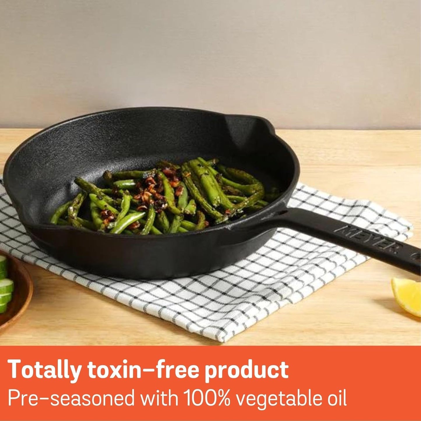 Meyer Pre-Seasoned Cast Iron Frying Pan 24cm Toxin-Free Nonstick Cooking NEW