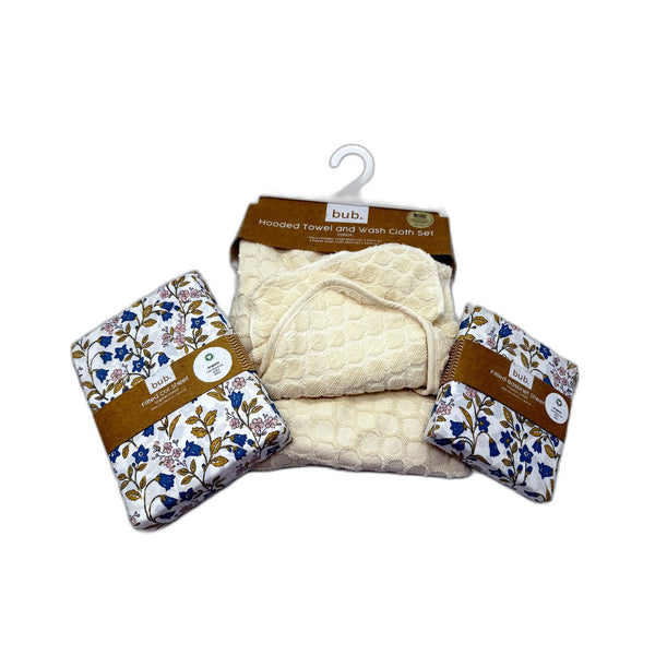 bub. Organic Cotton Hooded Towel, Floral Cot & Basinet Sheet Set NEW