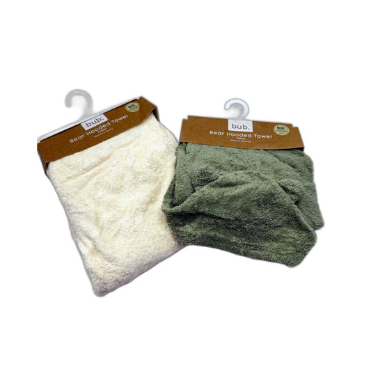 Target bub. Bear Hooded Towel Twin Set Plush Soft Cotton Beige & Green NEW
