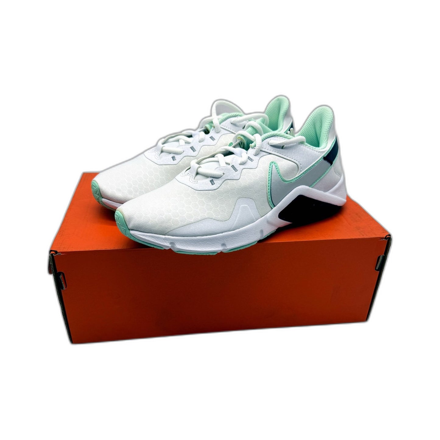 Nike Womens Legend Essential 2 Sneakers White Metallic Silver US 8 DEMO