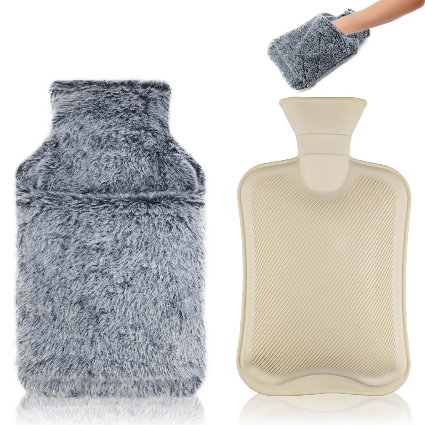LMXMGRG Gray Hot Water Bottle 2L with Luxury Cosy Faux Fur Warmer Bag NEW