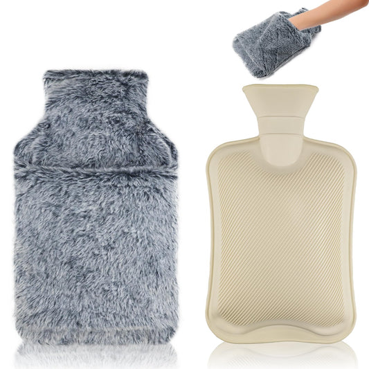 LMXMGRG Gray Hot Water Bottle 2L with Luxury Cosy Faux Fur Warmer Bag NEW