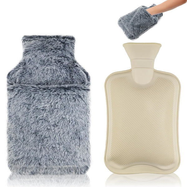 LMXMGRG Gray Hot Water Bottle 2L with Luxury Cosy Faux Fur Warmer Bag NEW