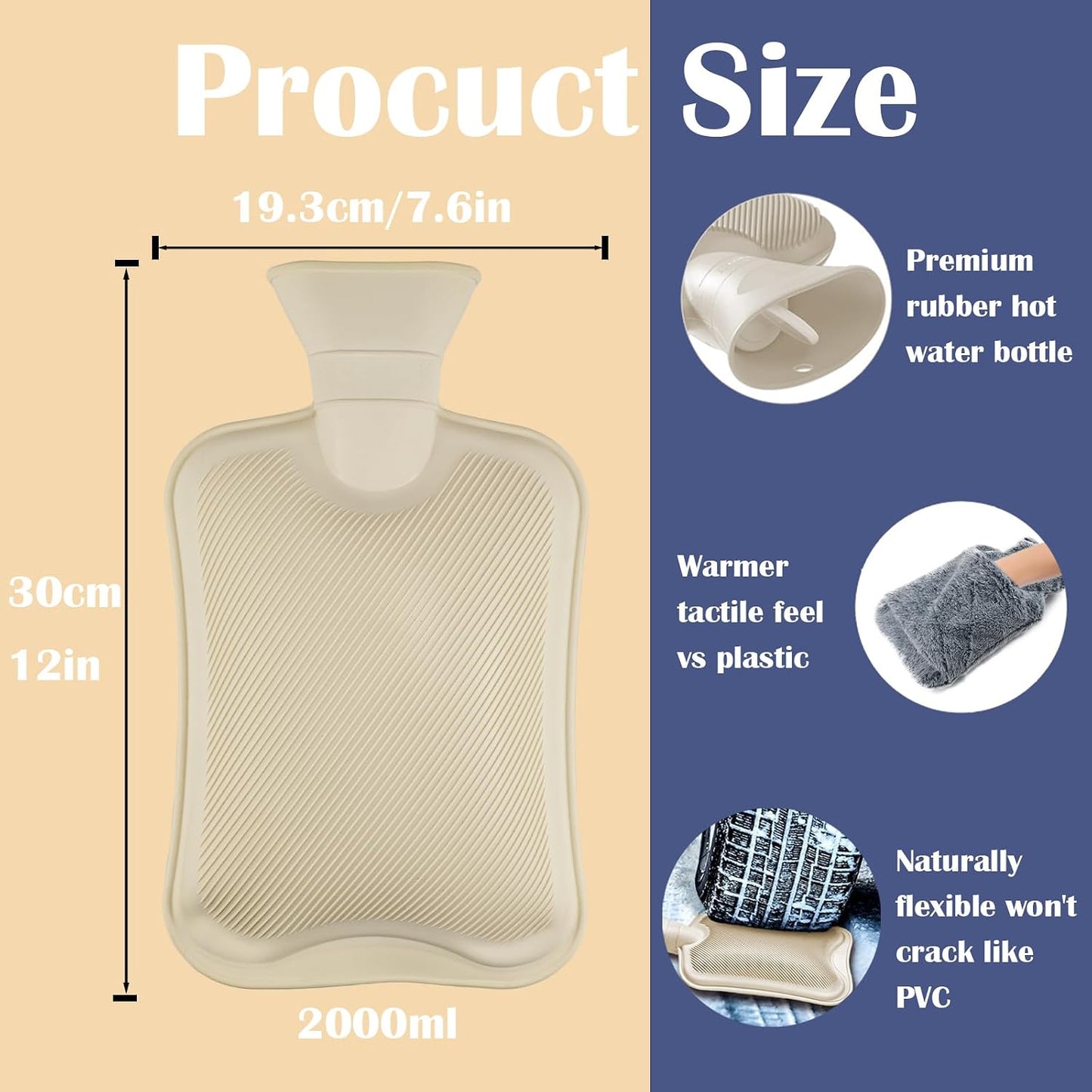 LMXMGRG Gray Hot Water Bottle 2L with Luxury Cosy Faux Fur Warmer Bag NEW