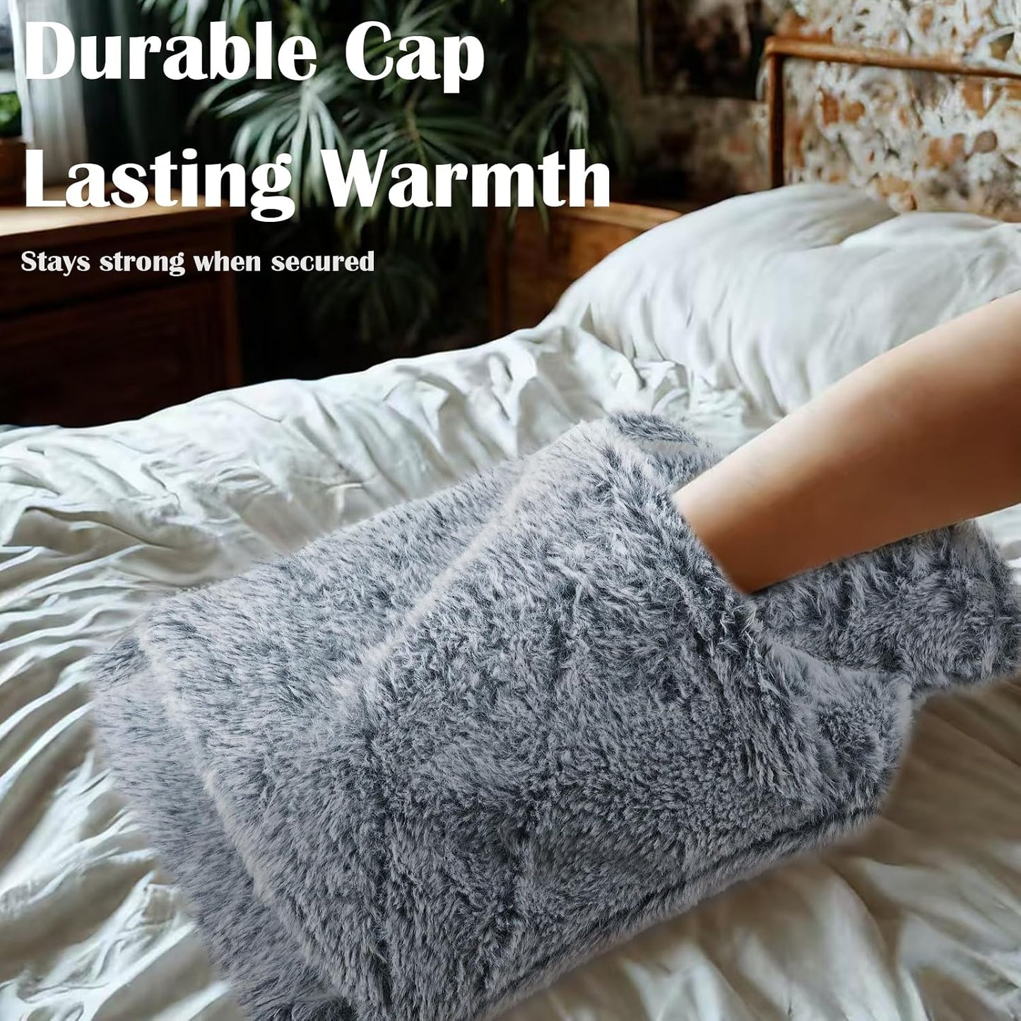 LMXMGRG Gray Hot Water Bottle 2L with Luxury Cosy Faux Fur Warmer Bag NEW