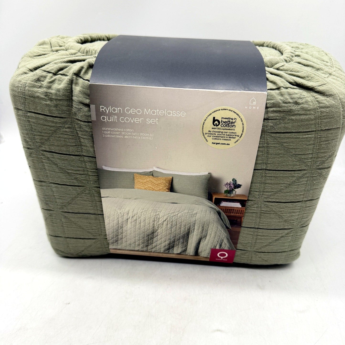 Target Rylan Geo Matelasse Sage Green Quilt Cover Set & Euro PCase QUEEN NEW