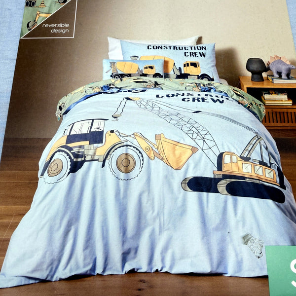 Target Max Trucks Kids' Reversible Blue 250TC Quilt Cover Set SINGLE Bed NEW