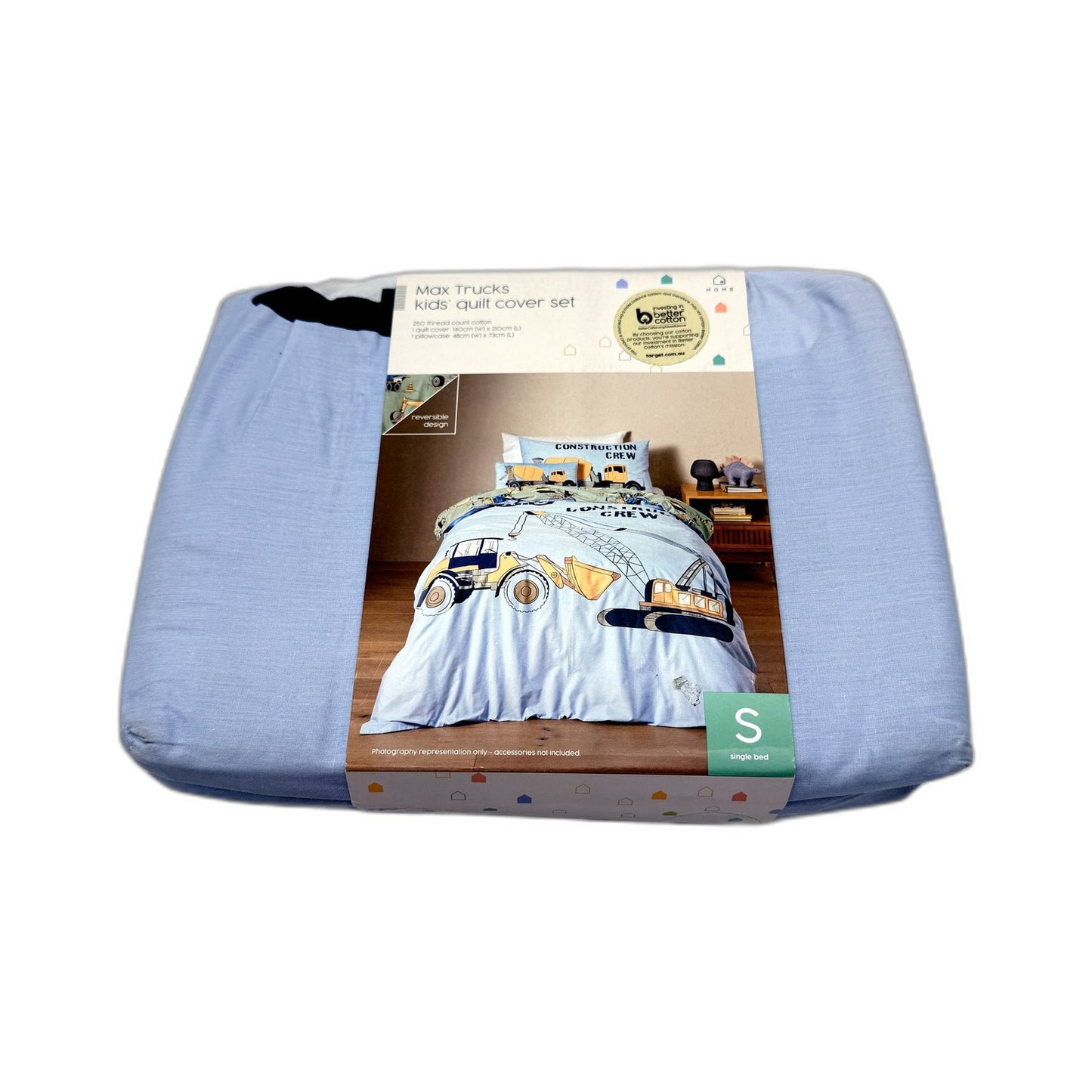 Target Max Trucks Kids' Reversible Blue 250TC Quilt Cover Set SINGLE Bed NEW