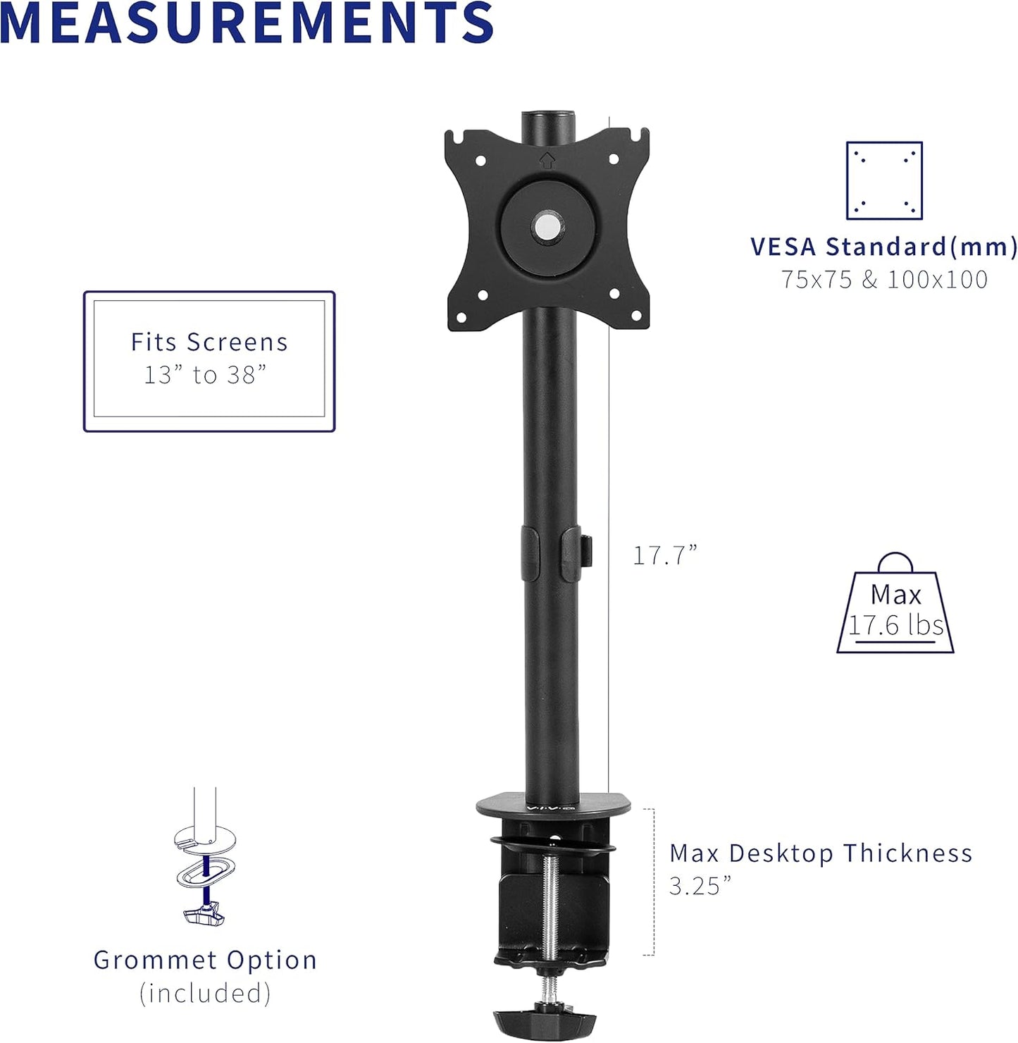VIVO Adjustable Monitor Desk Mount Stand Holds 13-38 Inch LCD Screens Black NEW