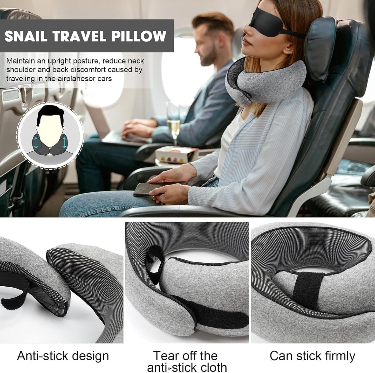 WEERSHUN Memory Foam Neck Pillow for Travel, Dark Gray In Carry Bag OSFM NEW