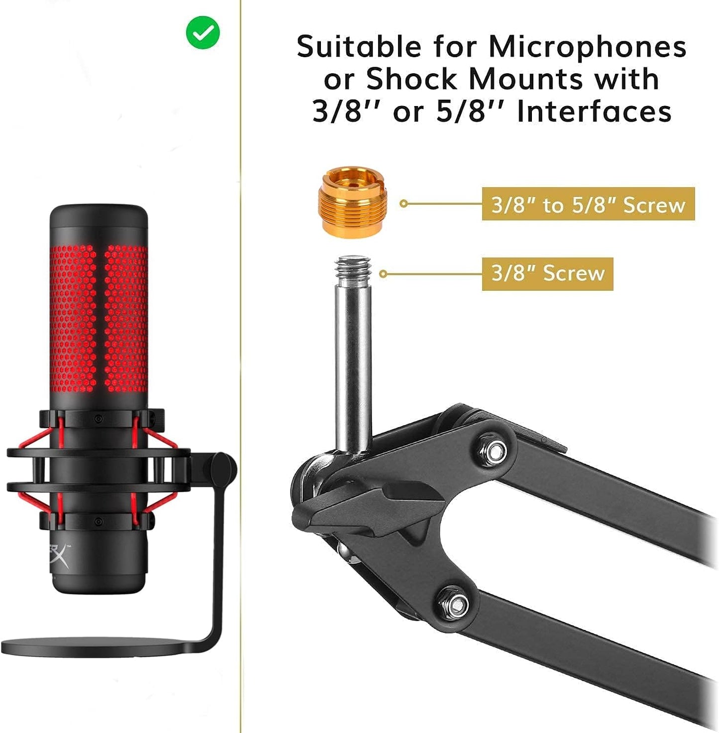YUZUHOME Adjustable Stands Metal Microphone Boom Arm Stand Desk Mount for NEW