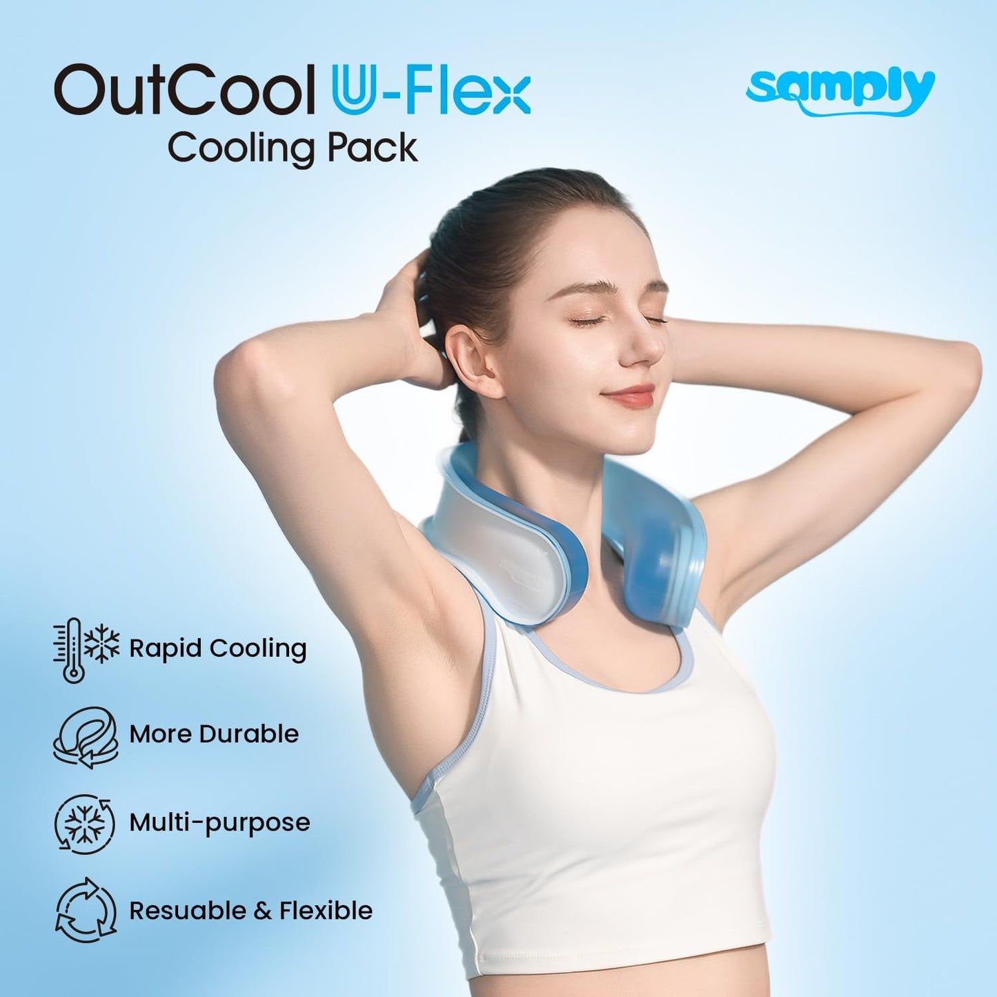samply Portable Neck Fan with Ice-Fillable Cooling Pack for Personal Blue NEW