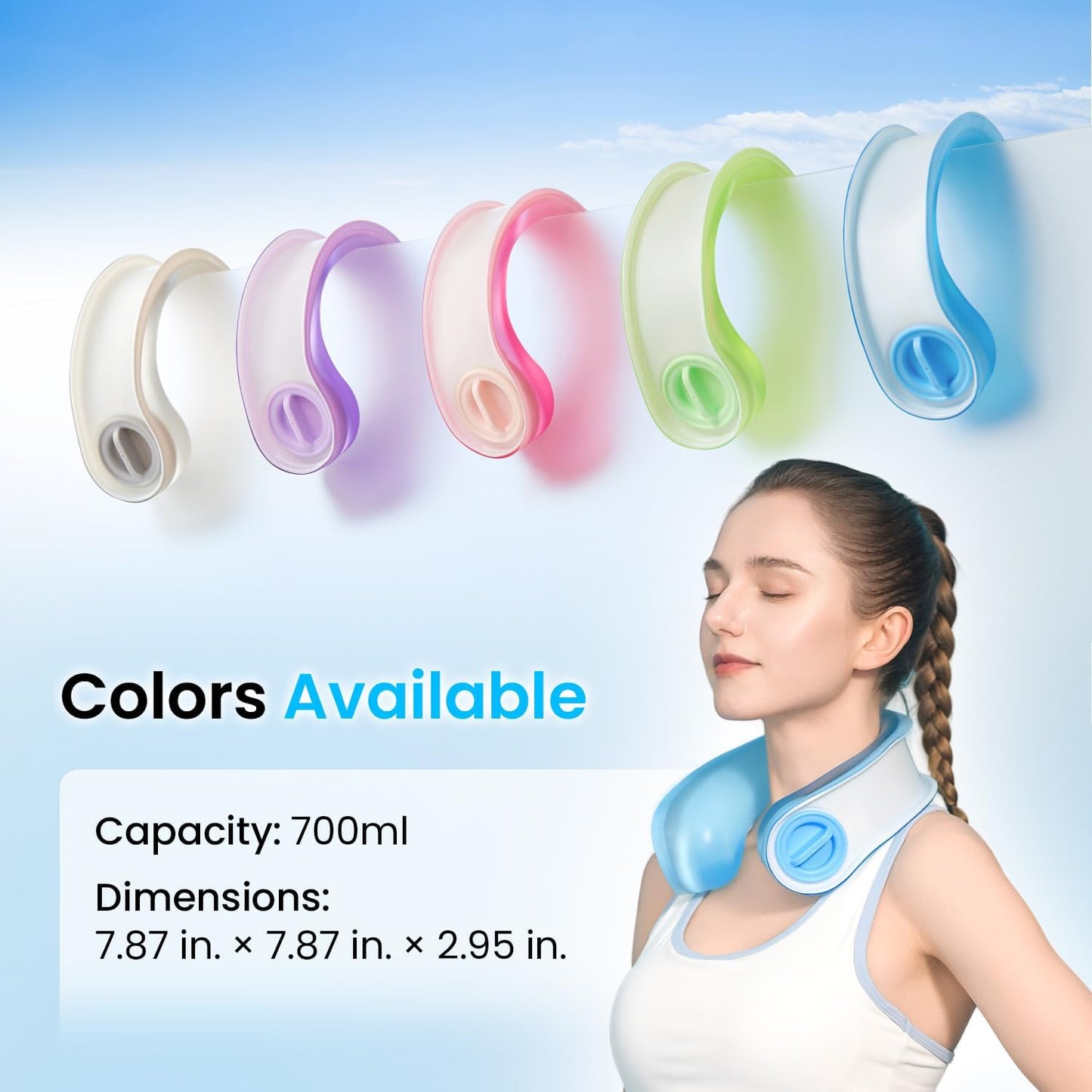 samply Portable Neck Fan with Ice-Fillable Cooling Pack for Personal Blue NEW