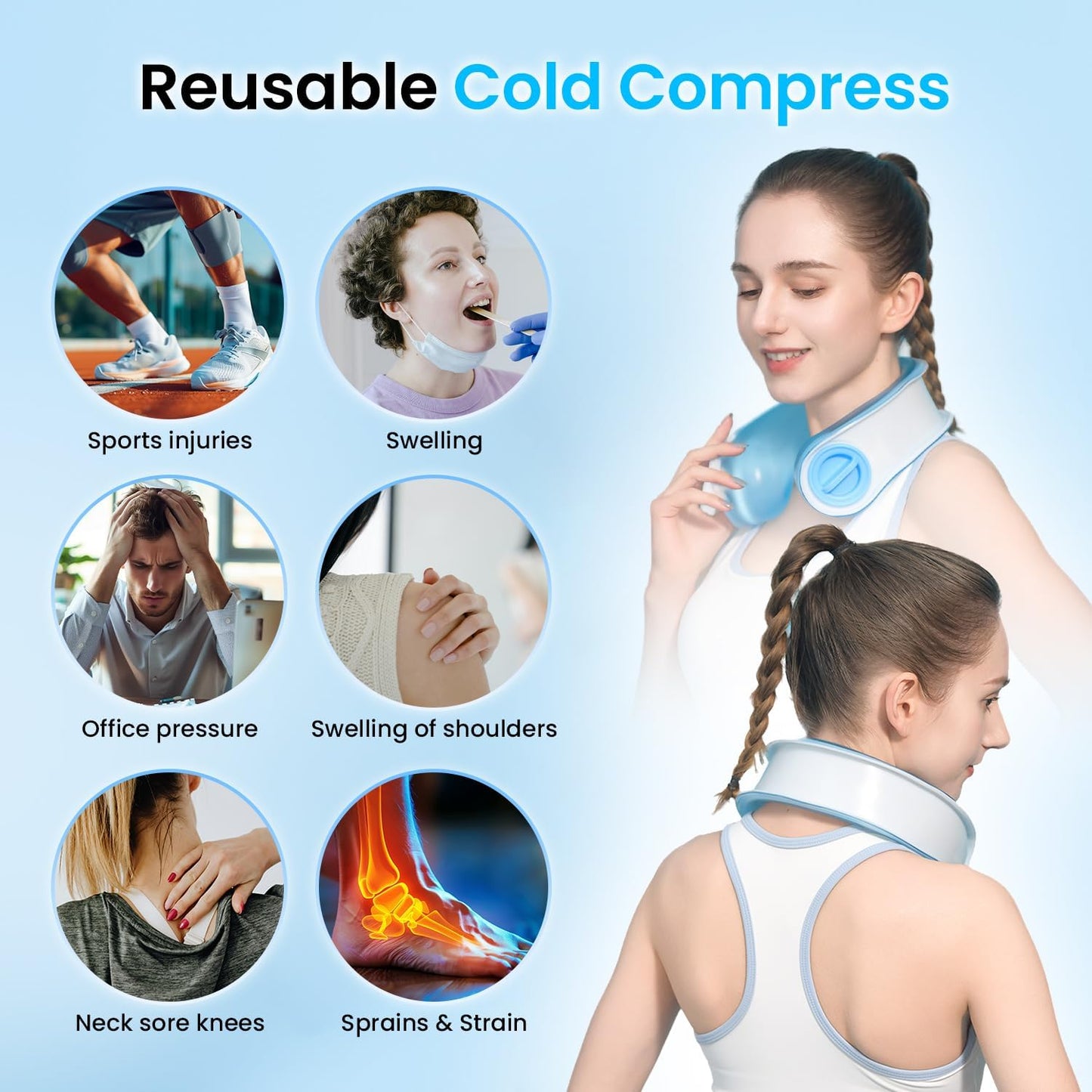 samply Portable Neck Fan with Ice-Fillable Cooling Pack for Personal Blue NEW