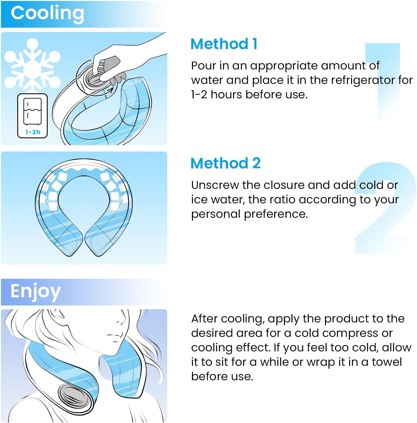 samply Portable Neck Fan with Ice-Fillable Cooling Pack for Personal Blue NEW