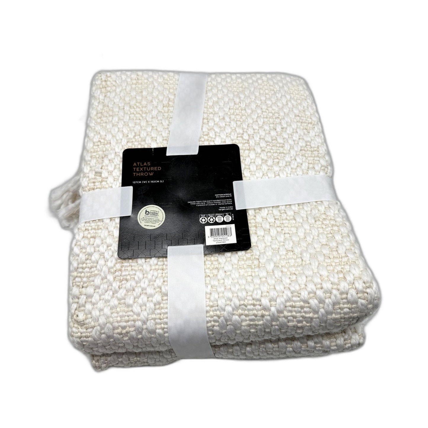Target Atlas Textured Throw Blanket Cozy Soft Plush Cream/White 127 x 152cm NEW