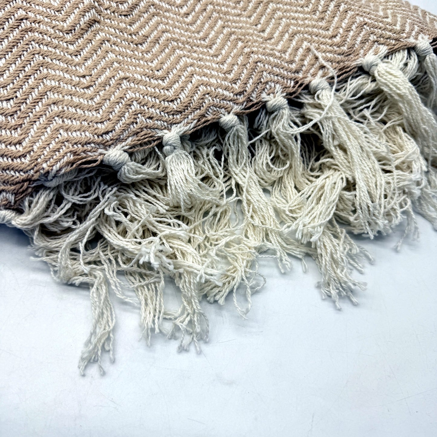 Target Oakley Chevron Weave Throw Blanket Sand Cotton Fringed 127 x 152cm NEW
